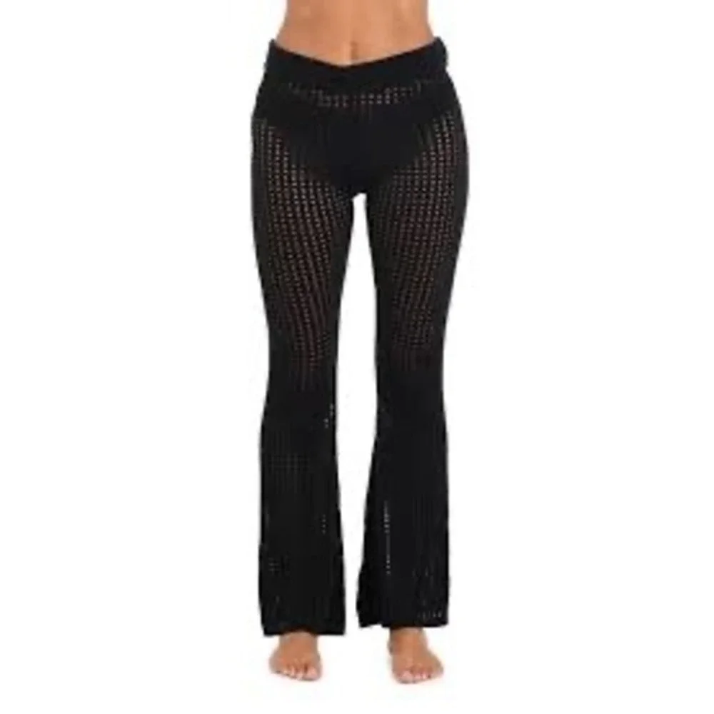 NWT‎ Sunshine 79 Resort Open Stitch Cover-Up Pants in Black Size Large